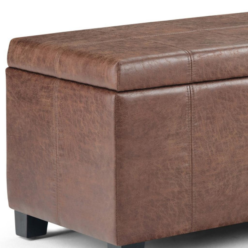 Banc de rangement en similicuir et en bois massif brun foncé 36 po Gracie Mills, Umber, Dark Brown