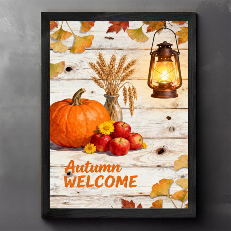 Reproduction d'art encadré noir d'automne rétro WELcom, H 25 po x l 17 po