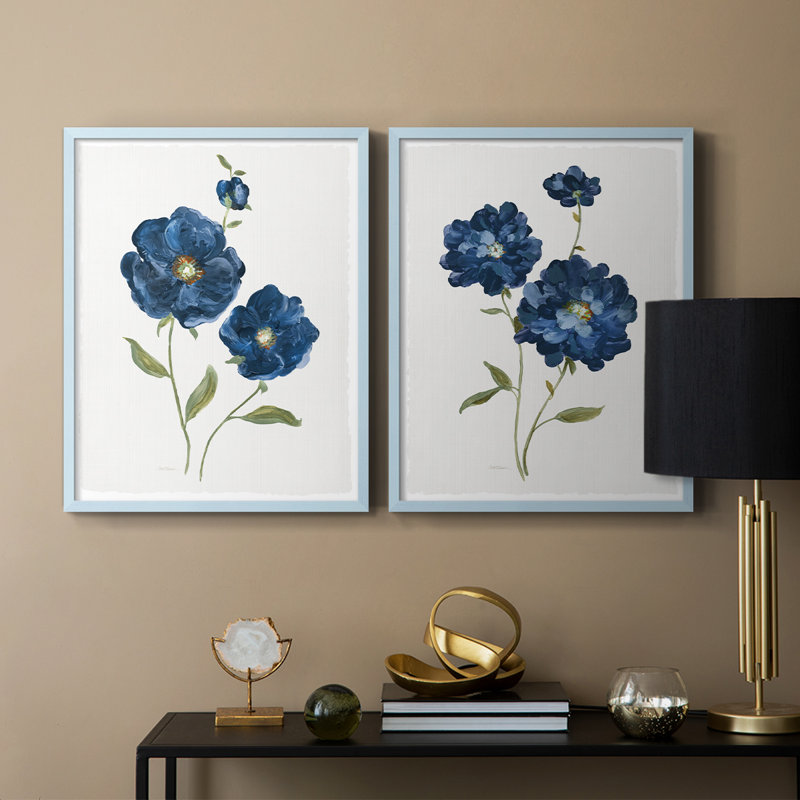 Coquelicots bleus - reproduction encadrée de qualité supérieure - prête à être accrochée - aucun clou requis - aucun clou requis