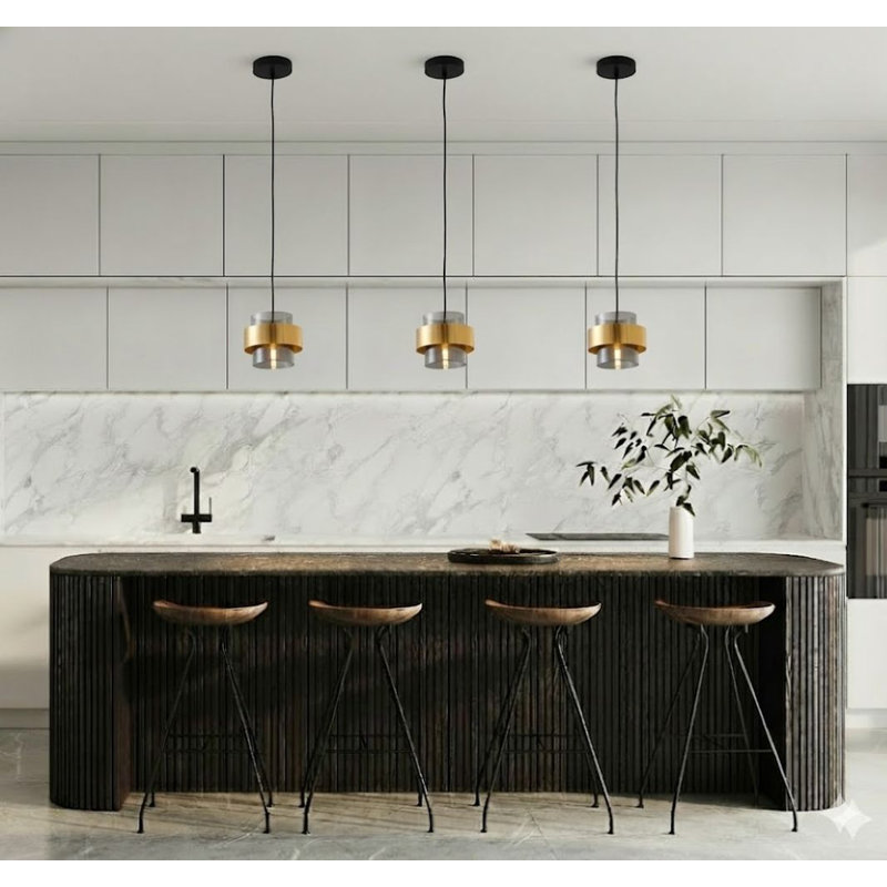 1 - Light Smoke Glass Cylinder Pendant With Gold Accent