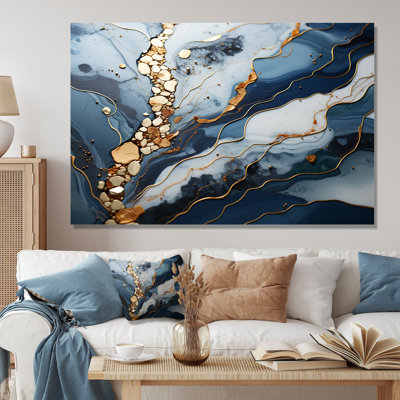 Blue and Gold Marble river II - Abstract Marble Canvas Prints