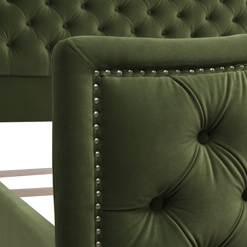 Coleman Upholstered Wingback Bed, King, Olive Green Velvet