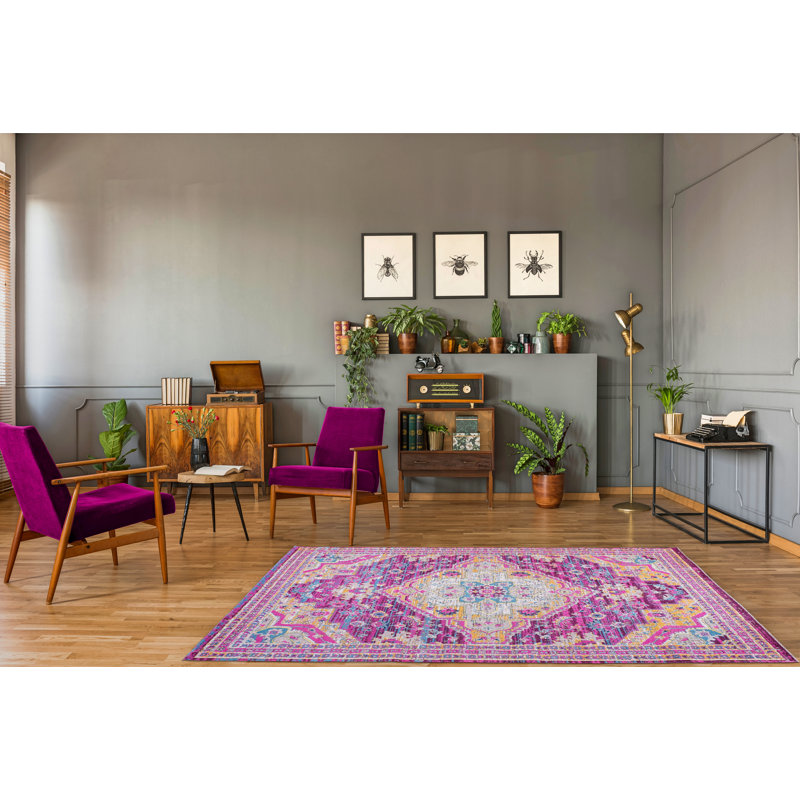 Tapis de style oriental lilas / beige Harrold, Tapis de couloir 2 pi 8 po x 4 pi 11 po