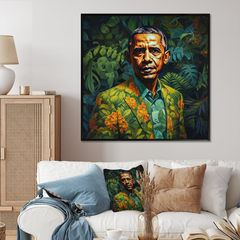 «Obama Miami Vibes II», reproduction sur toile, Cadre d'angle fermé noir, H 16 po x l 16 po x P 1 po