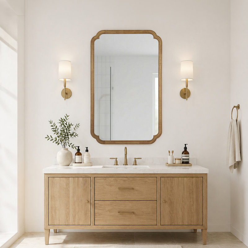 Miroir mural Ali, 48 po x 30 po, 1, Bois naturel