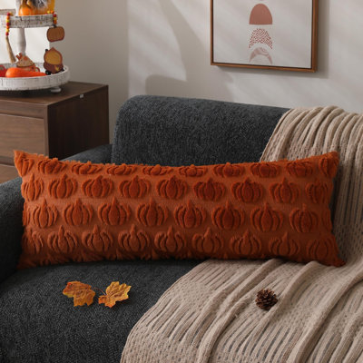 Housses de coussin d'automne 14x36 (lot de 2) - Motif citrouille rouille - Décoration d'automne pour la maison - Ensemble de 2 housses de coussin décoratives en fausse fourrure douce et peluche - Coussin pour canapé, fauteuil, chambre, salon - Décoration intérieure
