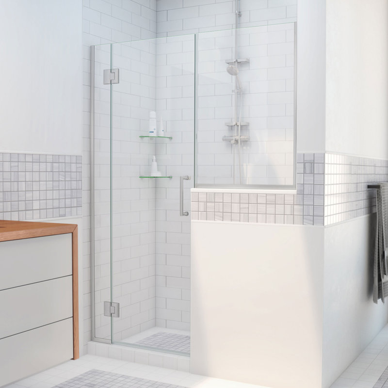 Porte de douche à charnière sans cadre Unidoor-X, Nickel brossé, 66.5"