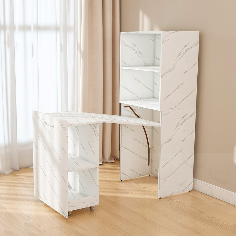 Bureau extensible avec tablettes de rangement et roues mobiles