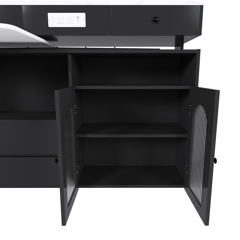 Ensemble d'îlot de cuisine 53,14 po avec 4 chaises en bois massif, Noir / blanc