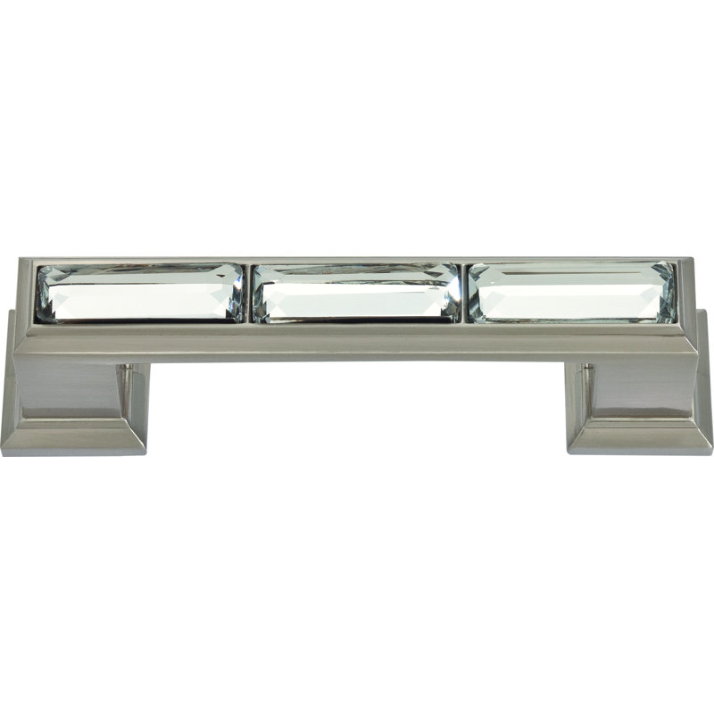 Brushed Nickel Crystal Bar Pull with Mounting Hardware