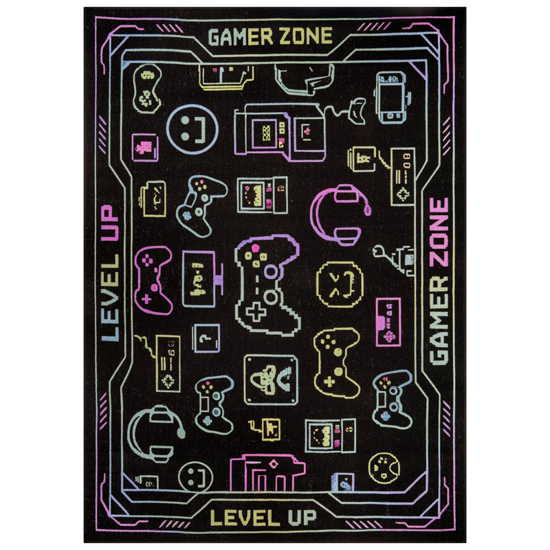Tapis Gamer Zone Icon, tapis de jeu, noir, envers antidérapant, 7 pi 10 po x 10 pi