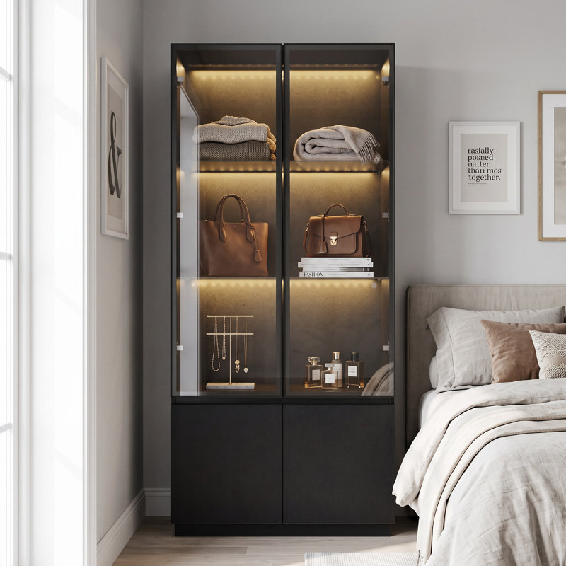 Glass and Aluminium 80 cm W Display Cabinet