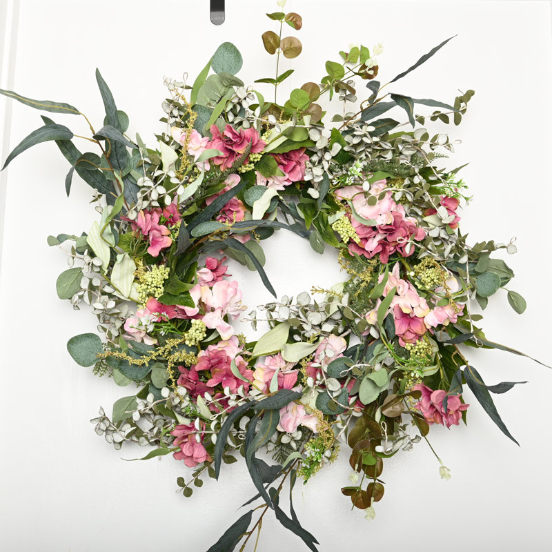 Couronne florale d'hortensia printanière 24 po pour porte d'entrée 24 po