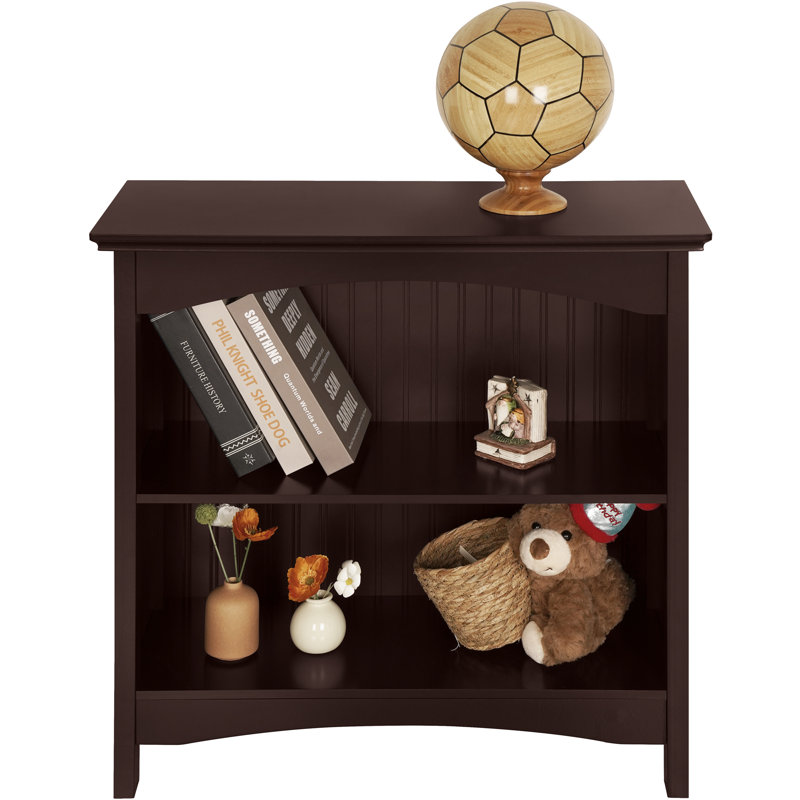 29" H x 29.5" W Wood 2 Tier Bookcase with 2 Arched Support, Storage and Display Bookshelf for Home Office and Living Room, Cherry