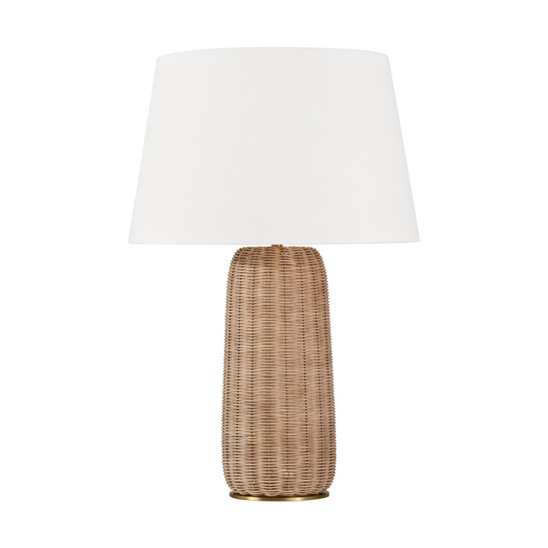 Thom Filicia Delanna 1 Light Bedroom Home Office Living Room Lamp In Blonde Rattan Finish With White Linen Shade
