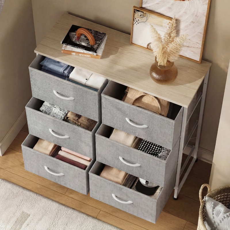  Ojaswi 6-Drawer Dresser for Bedroom, Modern Dresser with Wood Top, Chest of Dressers with Sturdy Metal Frame For Closets, Living Room 