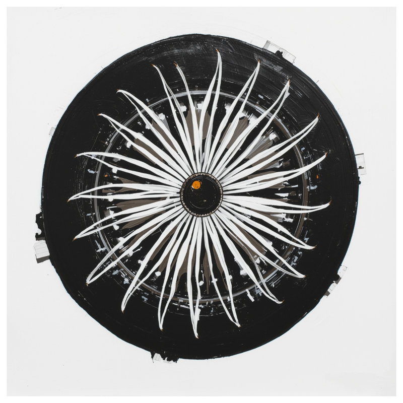 Tapisserie murale abstraite monochrome - Mandala, H 104 po x 88 avec 4 œillets