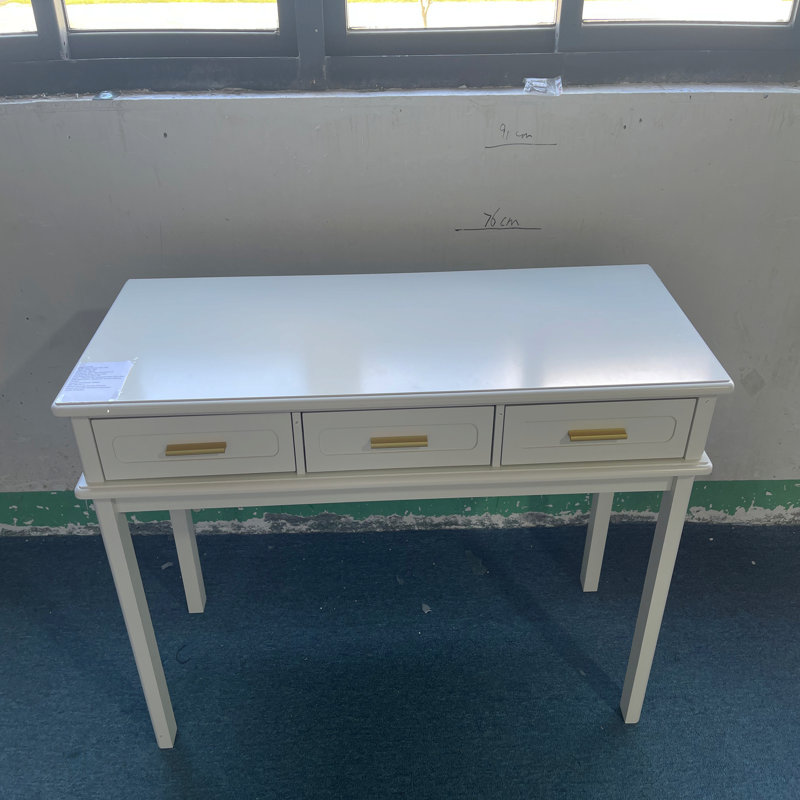 Cream White Vanity Desk With 3 Drawers, Modern Makeup Table Or Writing Desk, Multipurpose Dressing Table For Bedroom, No Mirror Included