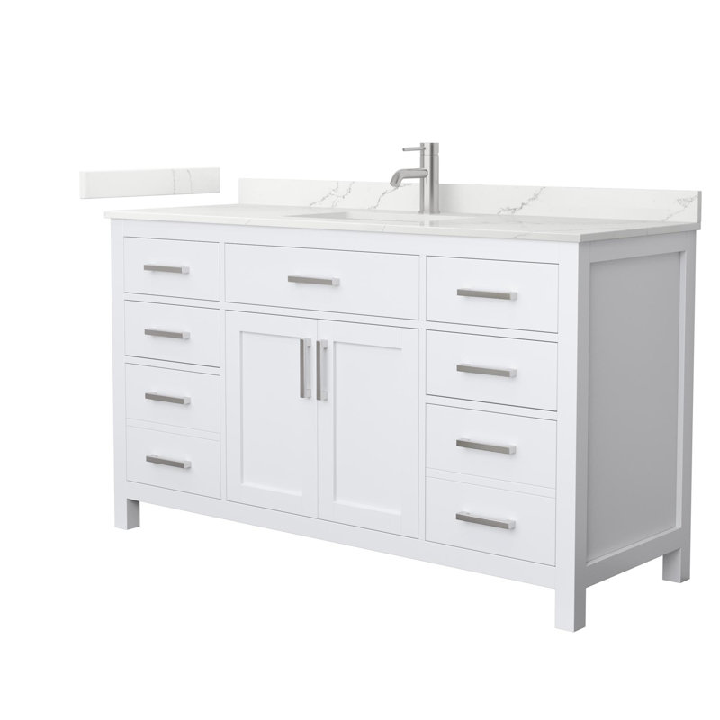 Beckett 60" Freestanding Single Bathroom Vanity with Quartz Top, White, Brushed Nickel, Giotto Quartz