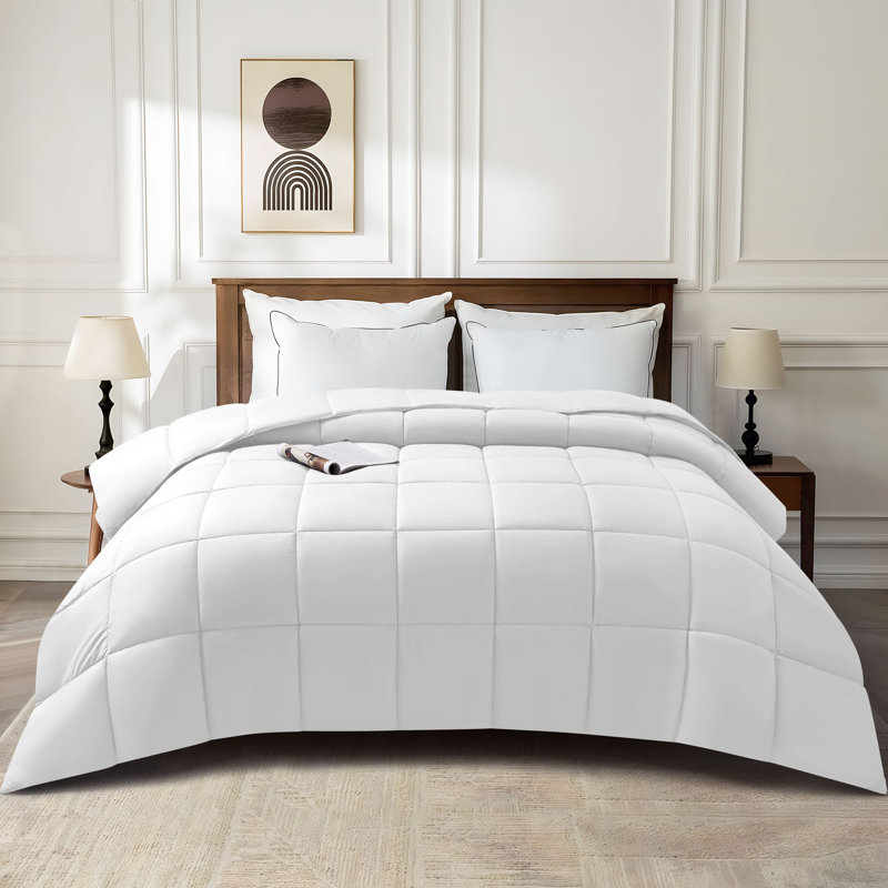 Breathable All-Season Faux Down Comforter, Édredon très grand californien, Blanc