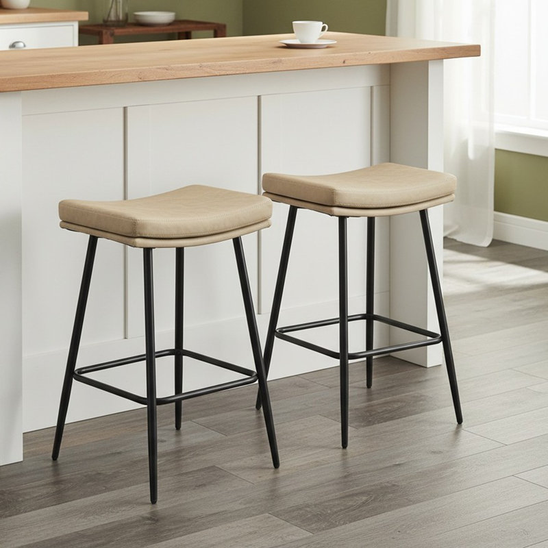 Upholstered 26" Backless Saddle Barstools, 2, Beige