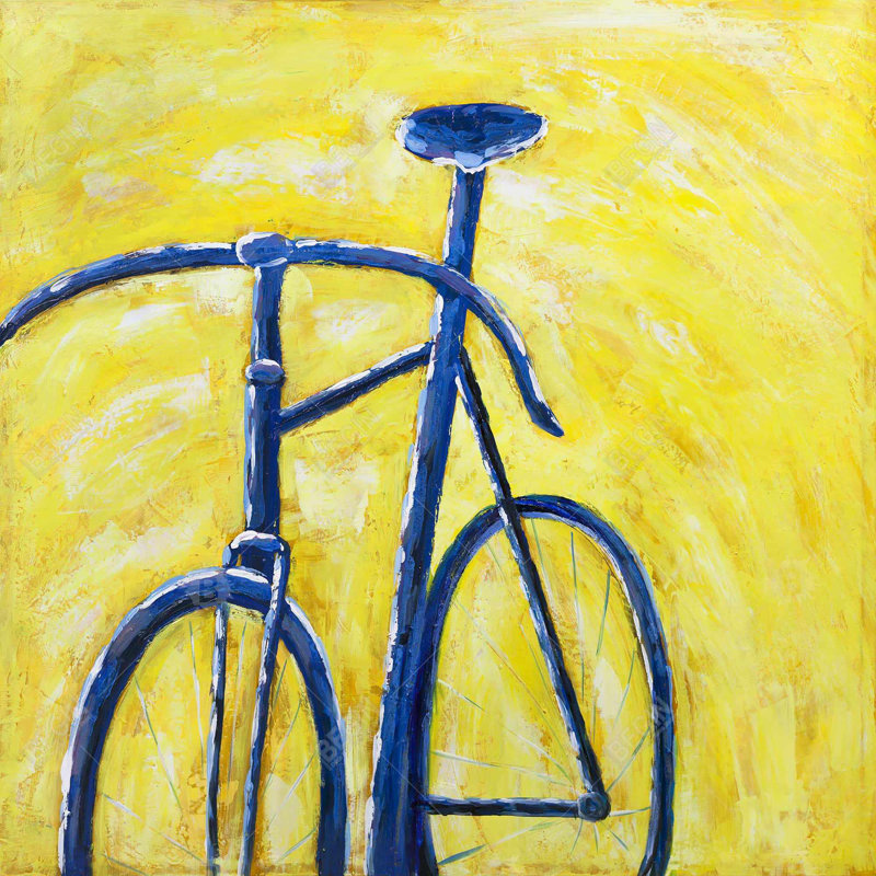 Vélo bleu sur fond jaune - art sur toile Transport