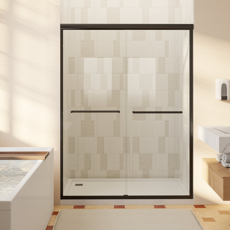 50-54" W x 74" H Double Sliding Frame Shower Door with 1/4"（6mm） Clear Tempered Glass, Matte Black, Matte Black