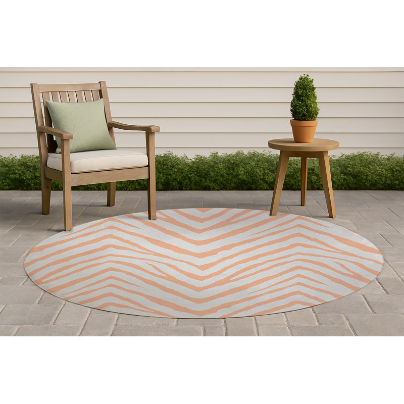 Zebra Stripe Non-Slip Outdoor Rug, Round 5'