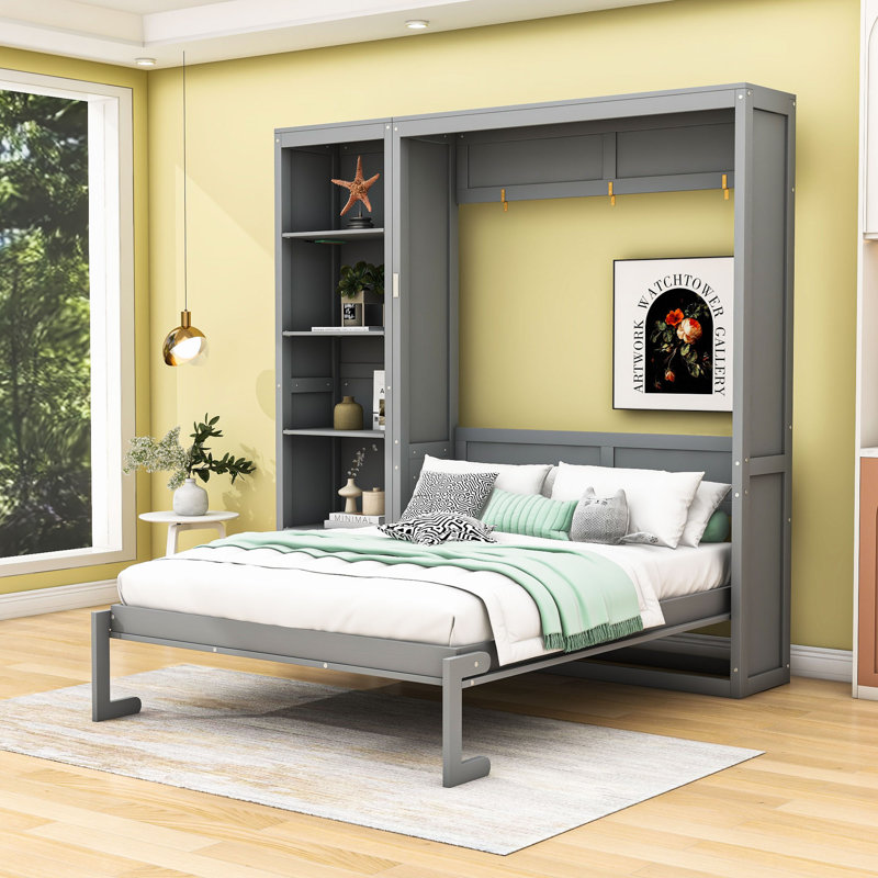 Mcfeeters Murphy Storage Bed with Shelves, Queen, Gray