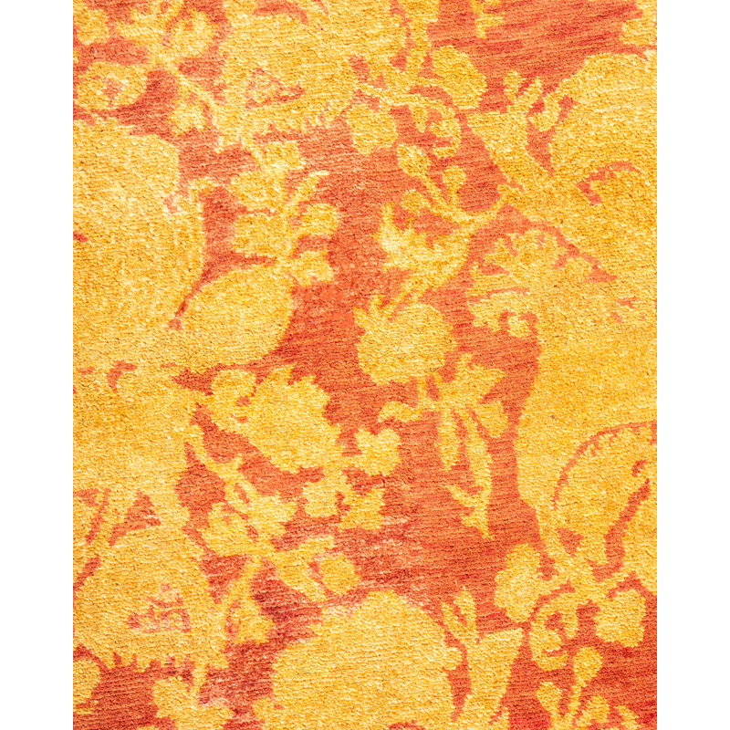 Tapis unique orange / jaune noué à la main Triscia Mogul 4 pi 3 po x 6 pi 1 po