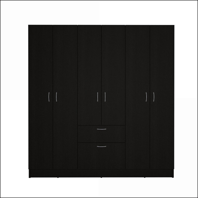 Armoires | Armoire Guajira à six portes avec 3 armoires Tiroir à chaussures caché | Noir | Panneau de particules