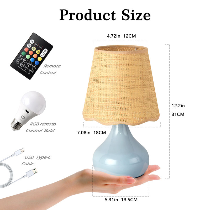 Lampe de table, Métal métal, Bleu, Télécommande