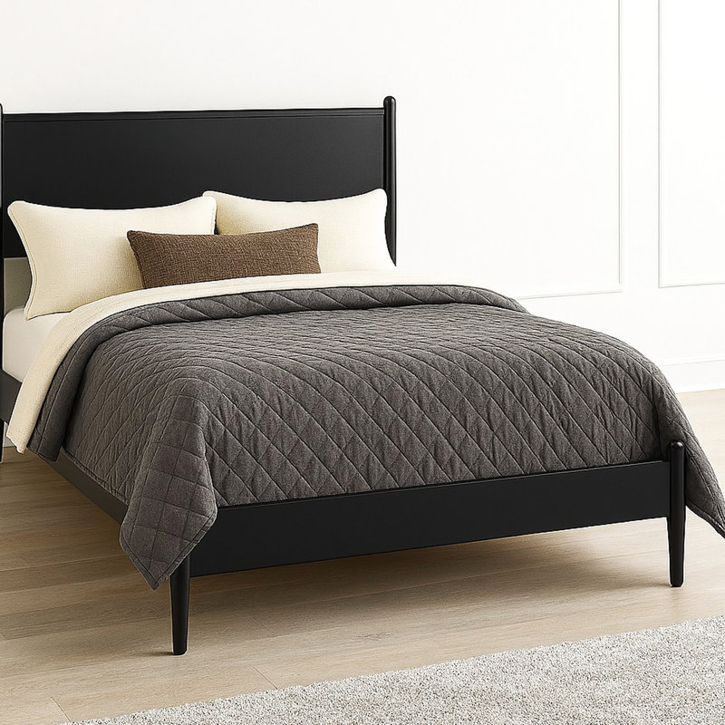 Lit plateforme en bois noir Mid-Century