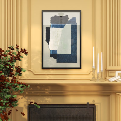 Framed Blue Linen Fabric Abstract 3D Textured Wall Art with Gray Backing