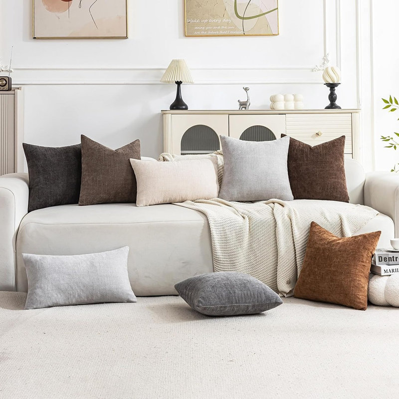 Ensemble de 4 housses de coussins texturés, housses de coussin décoratives douces 18 po x 18 po, beige, taupe et brun