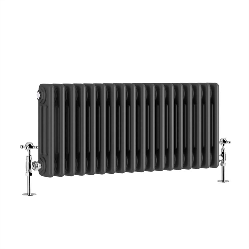 Vallie Horizontal Traditional Column Cast Iron Style Designer Radiator, Anthracite, 30cm H x 83cm W