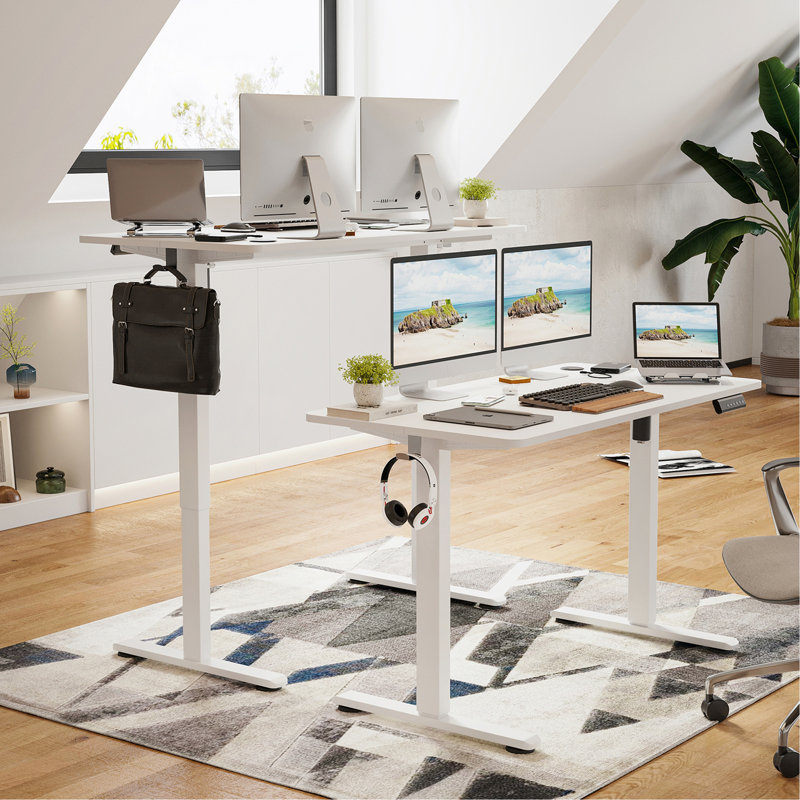 Bureau de travail électrique à hauteur réglable, Blanc