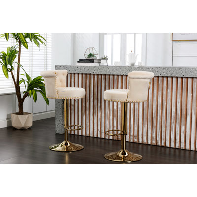 Tabourets de bar réglables à hauteur de comptoir de 2 - pivotant avec repose-pieds pour les pieds en métal de la salle à manger, revêtement en velours, siège en mousse 2 pièces / utilisateur - cuisine et velours confort, métal