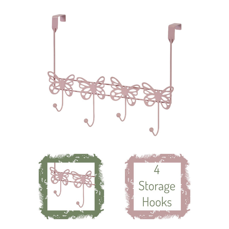 Butterflies Over Door Storage Hooks, Pink