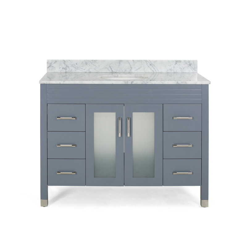Meuble-lavabo 48 po avec tiroirs à fermeture en douceur et portes à panneau de verre