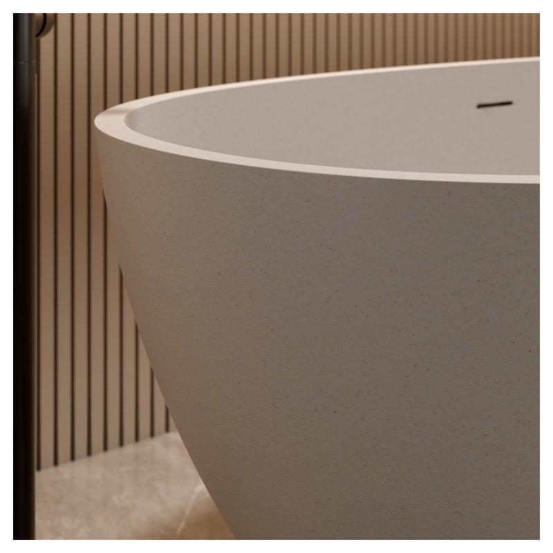 Baignoire autoportante en pierre de résine de 55 po - Baignoire de trempage moderne à surface solide avec trop-plein et bonde escamotable