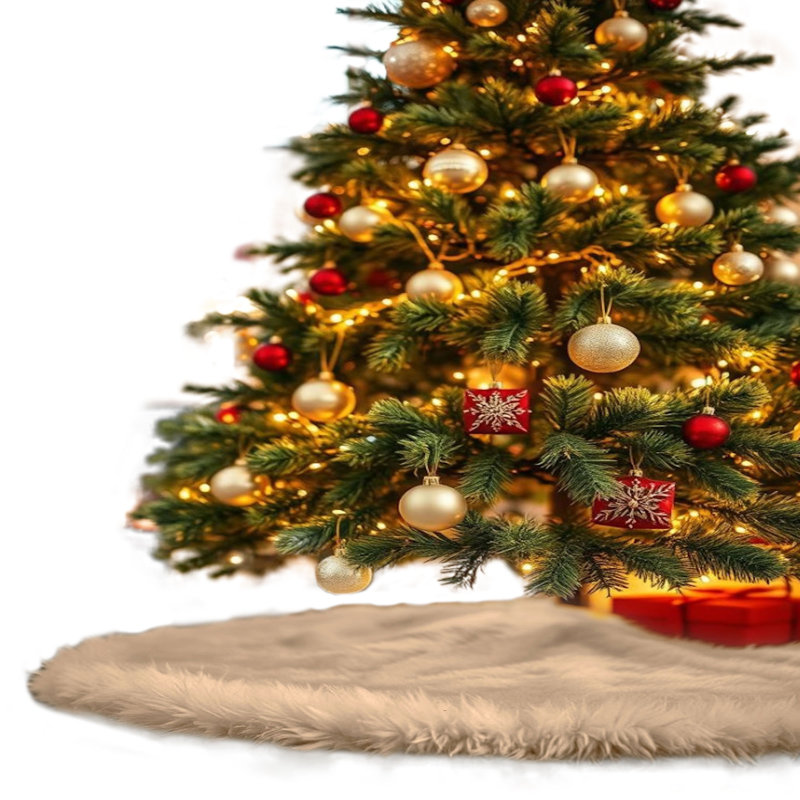 Jupe d'arbre en fausse fourrure avec bords arrondis Fabricla, Beige, L 40 po x L 40 po