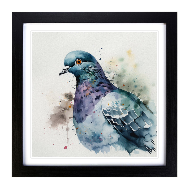 Pigeon Watercolour No.1 - Single Picture Frame Print on Wood, Black