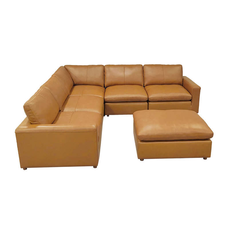 Rnabridgecruzchester Top-Grain Leather Match Large Seating Modular Sectional, Ginger