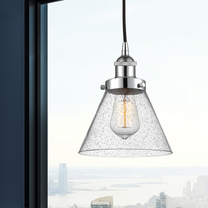 Luminaire suspendu conique à 1 lumière Annis, Granuleux / Petit cône, DEL, Chrome poli
