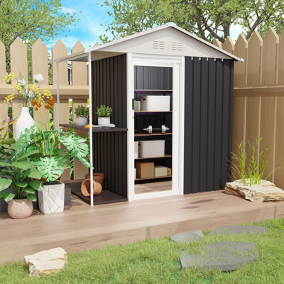 Remise de rangement extérieure en métal 6 pi x 4 pi avec support latéral, remise à outils imperméable pour jardin à pignon, avec porte verrouillable, pour le jardin, le patio, le vélo et les outils