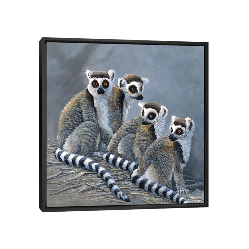 « quatre singes », impression sur toile, H 26 po x l 26 po x P 1,5 po, Toile avec cadre noir, Pas de tapis