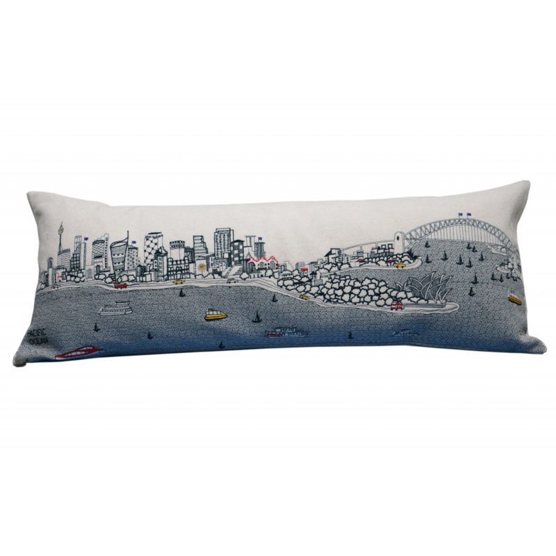 Housse de coussin en lin neutre, Forme rectangulaire, 14 po x 35 po, Blanc / gris / bleu