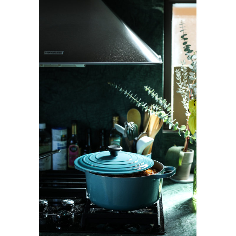 Le Creuset Signature Enameled Cast Iron Round Dutch Oven with Lid, Caribbean/Black, 6.75 quarts
