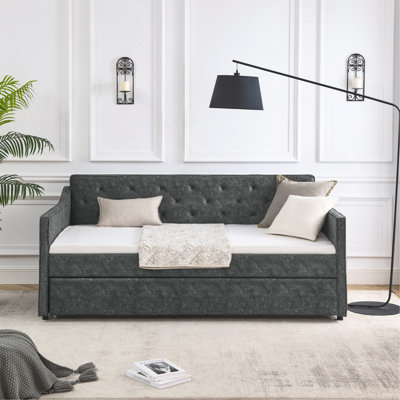Lit de jour simple avec canapé-lit capitonné de taille simple, accoudoirs ondulés,